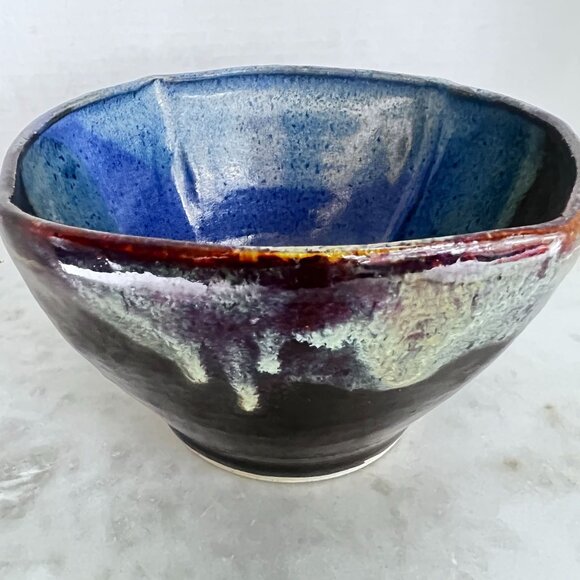 Artisan Signed Bowl Studio Pottery Abstract Wheel Thrown Multicolor Drip Glaze C - Picture 4 of 6